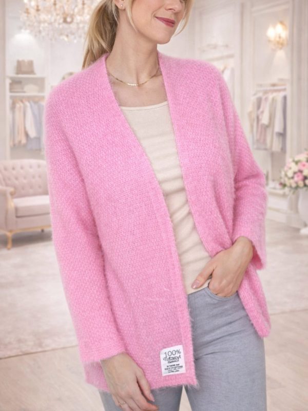 Sweter kardigan uni różowy